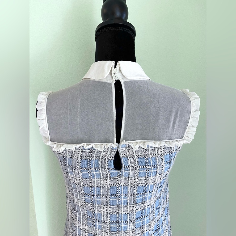 Rare MIU MIU Silk Ruffle Trim Wool Blend Tweed Mini Drees Size 40 - Picture 6 of 15